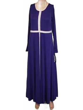 Body Wrappers Adults Women's Purple Long Sleeve Maxi Dress Contrast Trim Size M
